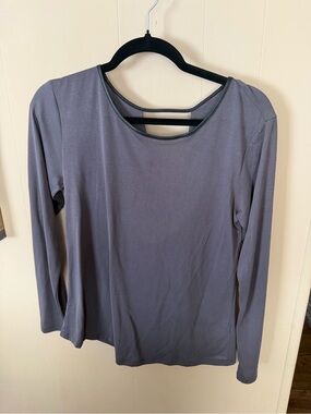 Naked Zebra Gray Long Sleeve Top with Back Strap Detail